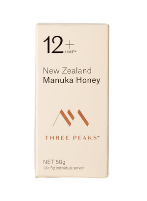 New Three Peaks 50g UMF 12+ Manuka honey 10x Single Serve Multi-Pack